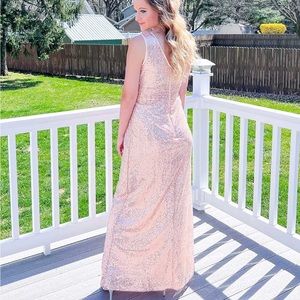 Rose gold full length sequin dress